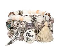Pulseras de cuentas para mujer, pulseras apilables multicapa, 4 juegos de pulseras elásticas, elegantes aretes para mujer, talla única, Metal, No es una piedra preciosa