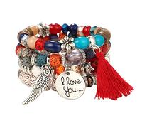 Pulseras de cuentas para mujer, pulseras apilables multicapa, 4 juegos de pulseras elásticas, elegantes aretes para mujer, talla única, Metal, No es una piedra preciosa