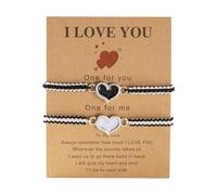 Pulseras de cuerda trenzadas a juego simple hechas a mano con amor corazón pareja de relación, pulseras de cuerda negra y roja tejida rosada Promise Aniversario San Valentín pulsera para mujer reina,