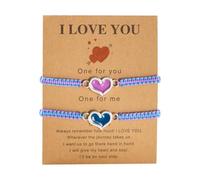 Pulseras de cuerda trenzadas a juego simple hechas a mano con amor corazón pareja de relación, pulseras de cuerda negra y roja tejida rosada Promise Aniversario San Valentín pulsera para mujer reina,
