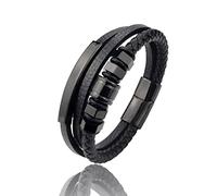 Pulseras de cuero negro para hombres y mujeres, pulsera multicapa de acero inoxidable, con imán, trenzado, para hombres, mujeres, adolescentes, personalizables, talla única, como se describe