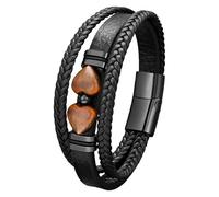 Pulseras De Cuero Para Hombre Con Cuentas, Piedra Ojo De Tigre Natural Y Corazón De Obsidiana Negra. Brazaletes De Cuero Trenzado Multicapa. Joyería Protectora. Regalo Ideal Para Él O Ella. Color