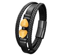 Pulseras De Cuero Para Hombre Con Cuentas, Piedra Ojo De Tigre Natural Y Corazón De Obsidiana Negra. Brazaletes De Cuero Trenzado Multicapa. Joyería Protectora. Regalo Ideal Para Él O Ella. Color