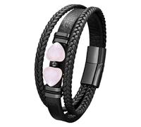 Pulseras De Cuero Para Hombre Con Cuentas, Piedra Ojo De Tigre Natural Y Corazón De Obsidiana Negra. Brazaletes De Cuero Trenzado Multicapa. Joyería Protectora. Regalo Ideal Para Él O Ella. Color