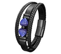 Pulseras De Cuero Para Hombre Con Cuentas, Piedra Ojo De Tigre Natural Y Corazón De Obsidiana Negra. Brazaletes De Cuero Trenzado Multicapa. Joyería Protectora. Regalo Ideal Para Él O Ella. Color