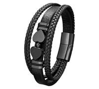 Pulseras De Cuero Para Hombre Con Cuentas, Piedra Ojo De Tigre Natural Y Corazón De Obsidiana Negra. Brazaletes De Cuero Trenzado Multicapa. Joyería Protectora. Regalo Ideal Para Él O Ella. Color