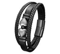 Pulseras De Cuero Para Hombre Con Cuentas, Piedra Ojo De Tigre Natural Y Corazón De Obsidiana Negra. Brazaletes De Cuero Trenzado Multicapa. Joyería Protectora. Regalo Ideal Para Él O Ella. Color