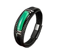 Pulseras de Cuero para Hombres, Brazalete de Cuero para Hombres, Pulsera de ágata Verde, Pulsera de Cuero de múltiples, Pulsera Negra Ajustable, Regalo para Novio Marido de Novio