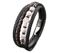 Pulseras De Cuero Trenzado Multicapa Con Piedras Naturales, Cruz, Piedras Preciosas, Cierre Magnético, Rosario De Cuentas, Accesorios De Joyería Religiosa Para Hombres Y Mujeres, Howlita De 21 Cm