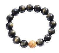 Pulseras de eslabones para hombre Pulsera elástica de obsidiana dorada con cuentas espaciadoras doradas, cuentas Feng Shui, amuleto espiritual for amantes, pareja, dinero y riqueza, 12 mm(Golden-8mm)