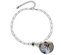 Pulseras de fotos personalizadas para parejas, pulseras de fotos personalizadas con fotos, pulseras de fotos circulares, cadena de eslabones, pulseras de proyección de fotos para mujeres, hombres