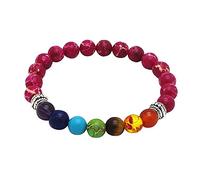 Pulseras de hilo de cuentas de 8 mm para mujeres, hombres, Yoga, equilibrio, energía, piedra de oración, pulsera de 7 chakras, rosa roja