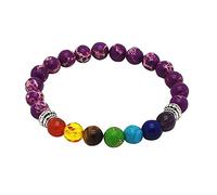 Pulseras de hilo de cuentas de 8 mm para mujeres, hombres, Yoga, equilibrio, energía, piedra de oración, pulsera de 7 chakras, gota púrpura