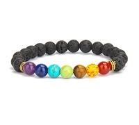 Pulseras de hilo de cuentas de 8 mm para mujeres, hombres, Yoga, equilibrio, energía, piedra de oración, pulsera de 7 chakras, lava negra gota