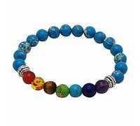 Pulseras de hilo de cuentas de 8 mm para mujeres, hombres, yoga, equilibrio, energía, piedra de oración, pulsera de 7 chakras, gota azul