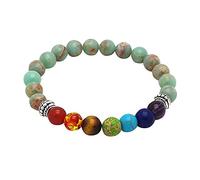 Pulseras de hilo de cuentas de 8 mm para mujeres, hombres, Yoga, equilibrio, energía, piedra de oración, pulsera de 7 chakras, color beige