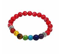Pulseras de hilo de cuentas de 8 mm para mujeres, hombres, yoga, equilibrio, energía, piedra de oración, pulsera de 7 chakras, gota roja