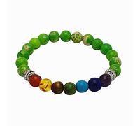 Pulseras de hilo de cuentas de 8 mm para mujeres, hombres, yoga, equilibrio, energía, piedra de oración, pulsera de 7 chakras, verde gota