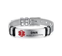 Pulseras de identificación de alerta médica, acero inoxidable plateado, anticoagulante ajustable para diabetes y epilepsia, [ADJUSTABLE], Acero inoxidable