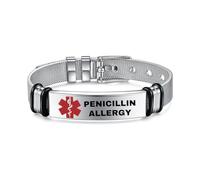 Pulseras de identificación de alerta médica, acero inoxidable plateado, anticoagulante ajustable para diabetes y epilepsia, talla única, mancha, No es una piedra preciosa