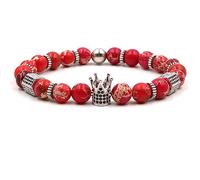 Pulseras de joyería con Colgante Corona Columna Hexagonal para él y Ella, Pulsera de Bolas elásticas de Piedra Natural, 8 mm, Regalo para Hombres, Hecha de Piedras Naturales auténticas, 19 cm