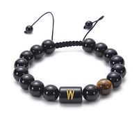 Pulseras de joyería de Piedra Natural de 10 mm, Letra A para él y para Ella, Pulsera de Perlas, Gran Idea de Regalo, Hecha a Mano - 18 cm