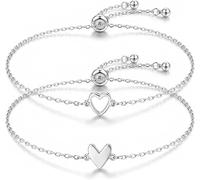 Pulseras de la amistad para mujer, juego de 2 pulseras de corazón a juego, chapadas en oro de 14 quilates, cadena de eslabones ajustables, regalos de joyería para mejor amiga, alma gemela, regalos del