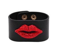 Pulseras de labios rojos de cristal, pulsera de cuero para mujer, diseño de beso de boca, talla única, Cuero, No es una piedra preciosa
