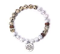 Pulseras de loto para mujeres y hombres, pulsera de 7 chakras, pulsera de piedra natural, mariposa arco iris, colgante hecho a mano, dálmata, howlita de 23 cm
