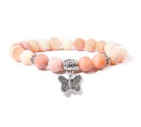 Pulseras de loto para mujeres y hombres, pulsera de 7 chakras, pulsera de piedra natural, mariposa arco iris, hecha a mano, aventurina rosa, 17 cm