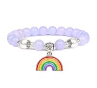 Pulseras de loto para mujeres y hombres, pulsera de 7 chakras, pulsera de piedra natural, mariposa y arco iris, hecha a mano, calcedonia morada, 19 cm