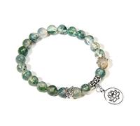 Pulseras de loto para mujeres y hombres, pulsera de 7 chakras, pulsera de piedra natural, mariposa y arco iris, hecha a mano, ágata musgo, 19 cm