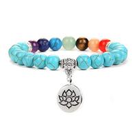 Pulseras de loto para mujeres y hombres, pulsera de 7 chakras, pulsera de piedra natural, mariposa y arco iris, hecha a mano, howlita, 23 cm