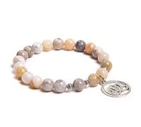 Pulseras de loto para mujeres y hombres, pulsera de 7 chakras, pulsera de piedra natural, mariposa y arco iris, hecha a mano, ágata loca, 23 cm