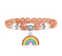 Pulseras de loto para mujeres y hombres, pulsera de 7 chakras, pulsera de piedra natural, mariposa y arco iris, hecha a mano, calcedonia naranja, 19 cm