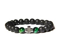 Pulseras de moda con dije de cruz turquesas para mujeres y hombres, oración de pareja, paz, ojo de tigre, piedra natural, joyería con colgante de ojo de tigre verde, 17 cm