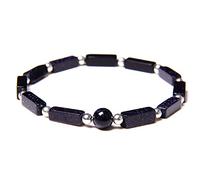 Pulseras de ojo de tigre natural para hombre, hechas a mano, 4 x 13 mm, cuentas de piedra rectangular, elástica, color plateado, arenisca, 19 cm