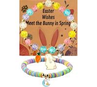 Pulseras de Pascua para mujeres, linda pulsera de estiramiento de conejos de conejito, cuentas de vidrio coloridas impermeables y pulseras de cerámica suave, rellenos de canasta de Pascua. Rellenos