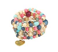 Pulseras de perlas apilables para hombre y mujer, multicapa, conjunto de joyas multicolor, reloj de pulsera con flores, talla única, Cristal, No es una piedra preciosa