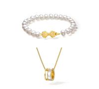 Pulseras de Perlas con Cuentas de Arco Plateado con Collar de Colgante de Madre y nácar Plateado