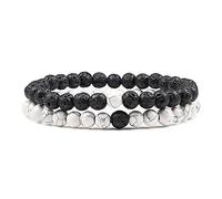 Pulseras de piedra de lava para hombres, pulseras de distancia, piedra natural, blanco, negro, Yin Yang, brazaletes con cuentas para mujeres, juego de pulseras para amigos 1