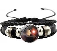 Pulseras de piedra de lava Sky Moon Pulsera de cuero con piedras preciosas de vidrio Pulsera de cuero Nebula Universe Pulsera trenzada a mano Yoga Menditation Beads Pulseras para hombres Mujeres Ra