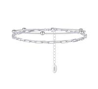 Pulseras de plata de ley 925 para mujer, pulseras de joyería de doble cadena con cuentas, joyería de plata/oro, 21.5CM, No es una piedra preciosa