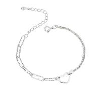 Pulseras de plata de ley 925 para mujeres, adolescentes, con dije de corazón, pulsera de cadena de joyería de moda para mujeres, One Size, Cobre, No es una piedra preciosa