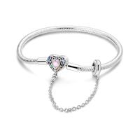 Pulseras de plata de ley con cierre de corazón y serpiente para mujer, pulsera europea de filigrana, atrapasueños, compatible con dijes Pandora, 20cm/7.9in(fit wrist size 7in), Plata Esterlina