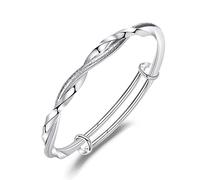 Pulseras de plata de ley para mujer, joyería de moda simple y ajustable, pulseras de plata 925 para mujeres, mamá, esposa, San Valentín, día de la madre, 2.4 x 2.4 x 0.3 inches, Plata Esterlina, No es