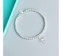 Pulseras de plata,Pulsera de plata,Brazalete de moda,Pulsera de plata de ley S925 Pulsera de plata Cuentas redondas con colgante de lazo Pulseras de amistad Encanto ajustable Moda linda for mujeres Ni