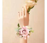 Pulseras de ramillete de flores artificiales para baile de graduación con elegante diseño de rosas, adecuadas para regreso a casa, ceremonia de boda, fiesta de noche y banquete (rosa ramillete)
