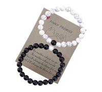 Pulseras de tarjetas de cuentas de color blanco y negro para parejas para 2 pulseras a juego para él y ella, para relación, paquete de aretes de San Valentín para mujer, One Size, Piedra natural, No