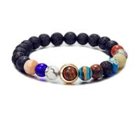 Pulseras del sistema solar hechas a mano del universo galaxia los ocho planetas estrella guardiana piedra lava natural cuentas pulsera elástica curativa para mujeres hombres amantes del espacio